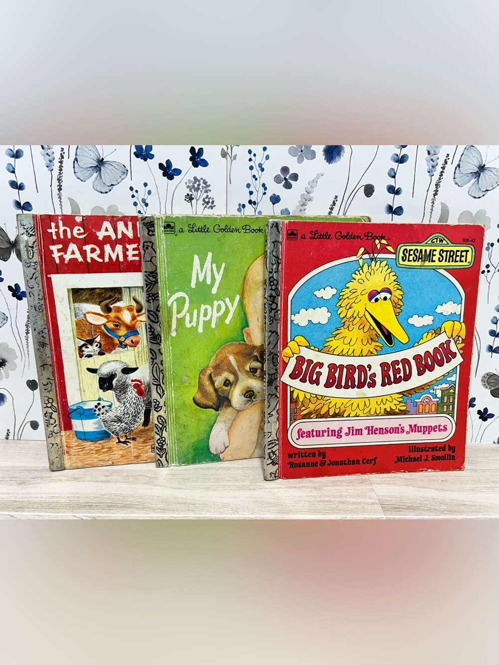 Vintage Little Golden Books Lot of 3 Sesame Street Big Bird Puppy Farm